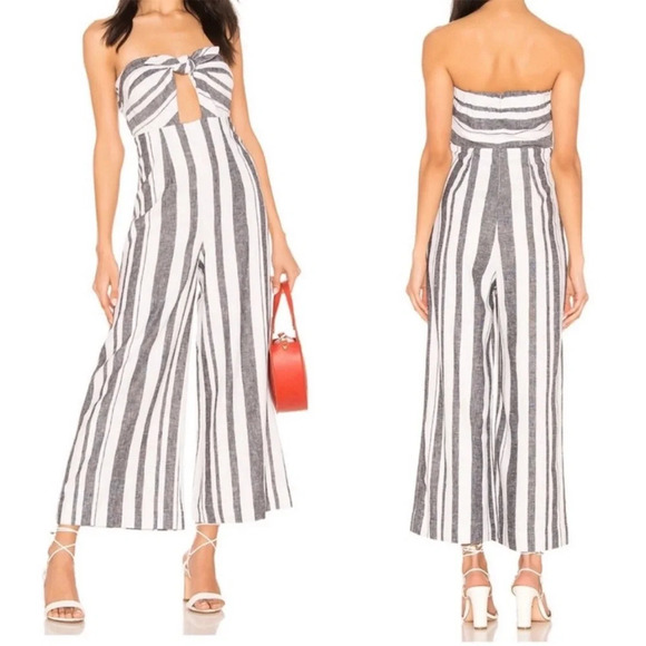 Revolve Majorelle Miles Jumpsuit in Blue Stripe NWOT Strapless Linen Size Medium - Picture 1 of 13